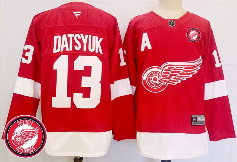 Men Detroit Red Wings #13 Datsyuk Red Fanatics 2025 NHL Jersey style 3